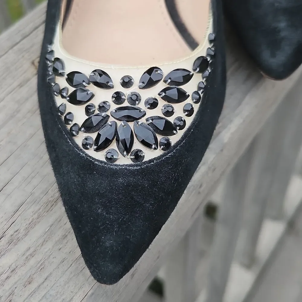 Tory Burch Delphine Rhinestone Heels – Black Suede, Size 7 ✨